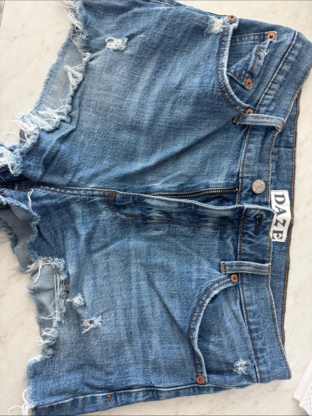 DAZE Women's Distressed Blue Denim Jean Shorts